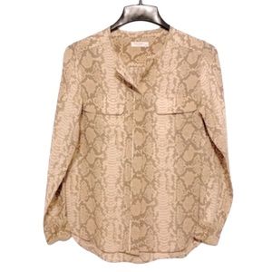 Snake Print Silk Safari Button Down Shirt Blouse